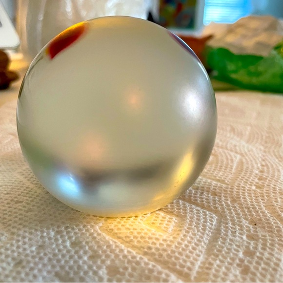 Correia Hand Blown Glass Paperweight featuring a string of Red Hearts with Gold - Picture 3 of 5